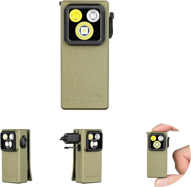 OLIGHT Oclip Ultra EDC Flashlight Clip-on Light, 530 Lumens Rechargeable with Type-C Charging, Combines Floodlight, Spotlight and UV, Triple Magnetic Lights for Inspection and Work (Olive Green) - Image 1